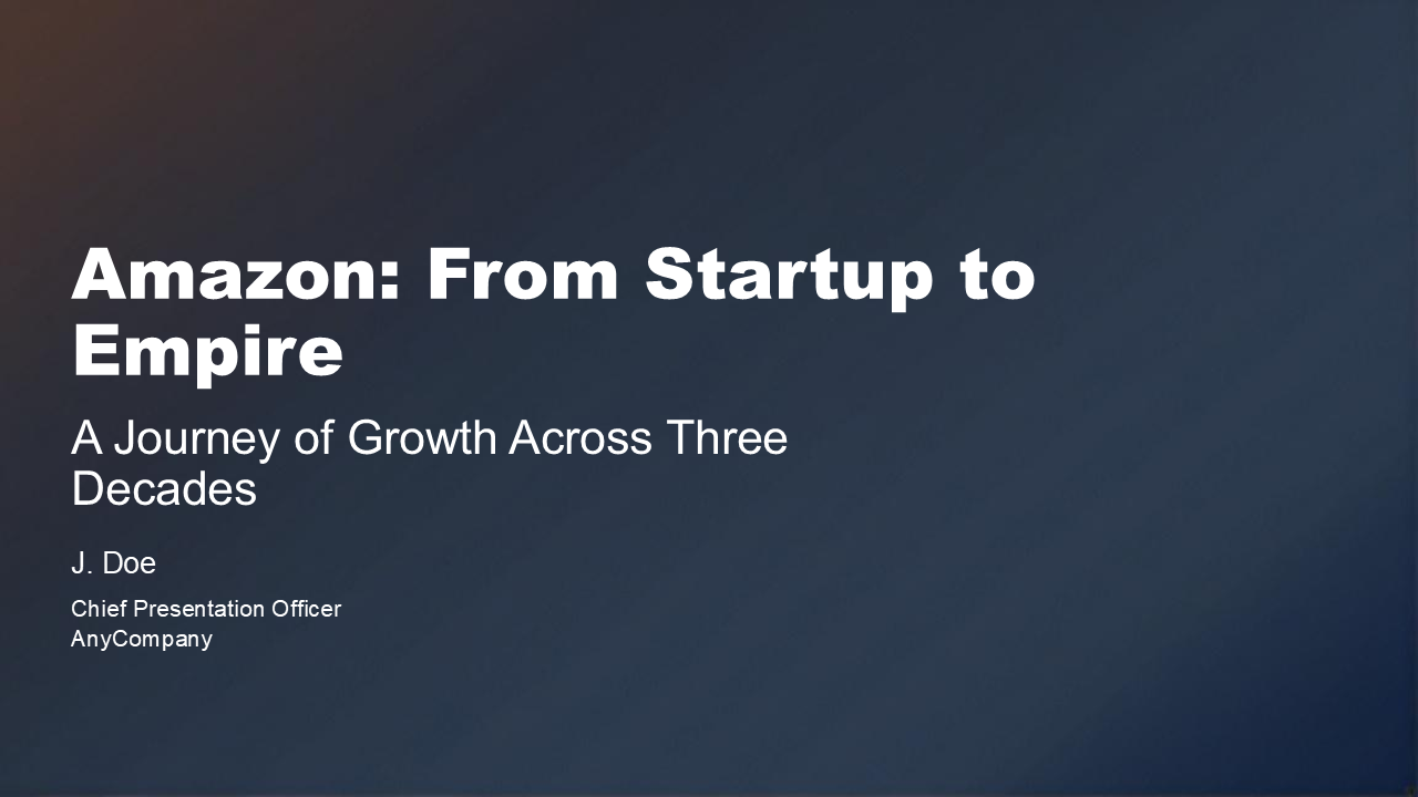Generated title slide reading ‘Amazon: From Startup to Empire’